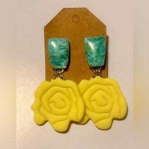 Yellow and Green Floral Earrings